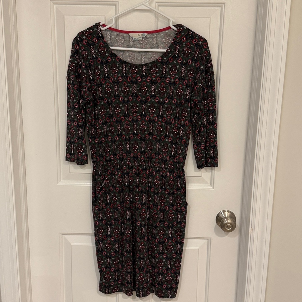 Boden Green Pink Pattern Pocket Dress Size 4 EUC